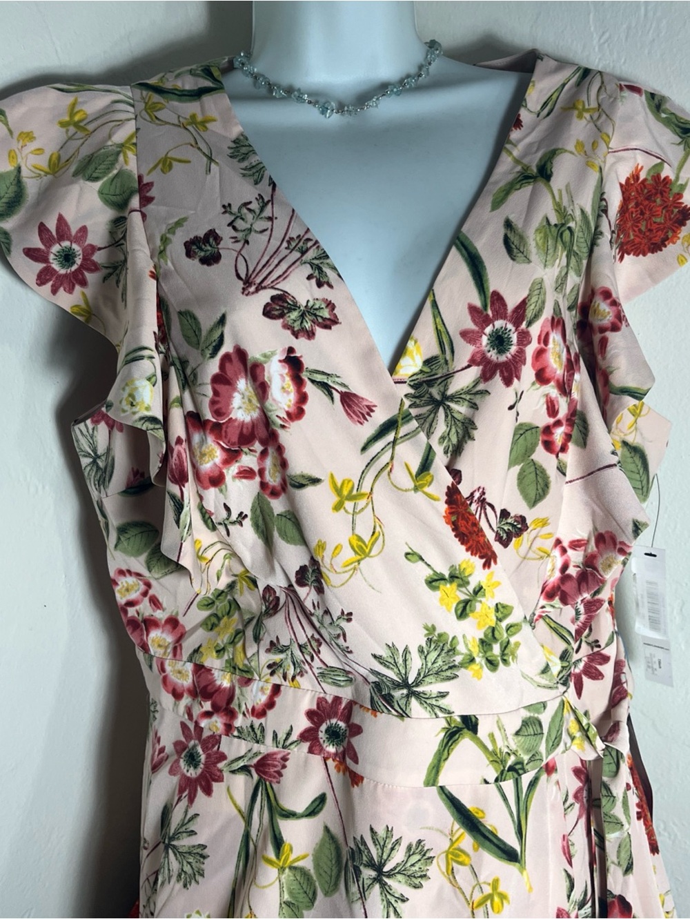 New Maggy London Dress Size 16 Floral Pink Wrap Sheath Tie Zip